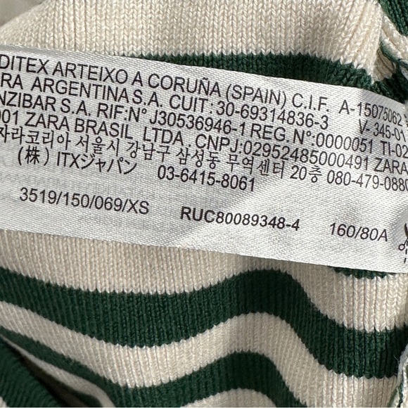 Zara XS green/white striped cropped turtleneck, stretchy, long sleeve - Picture 10 of 14